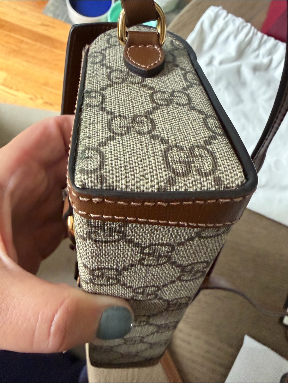 Gucci Brown GG Canvas Leather Horsebit Crossbody - Picture 6 of 9